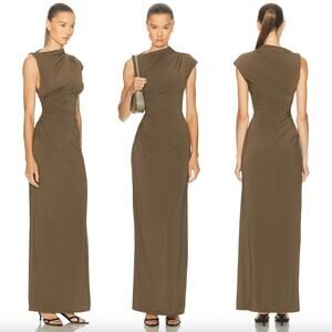 EAVES | NWT Auda Gown in Olive Jersey Ruched Maxi Dress XXS